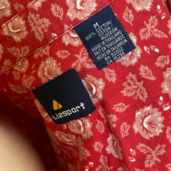 Vintage Liz Sport Long Sleeve Red Flower Button Down Top. Size Medium - Picture 3 of 3